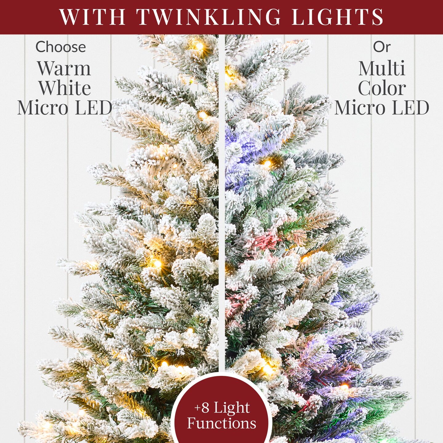 Pre-Lit Potted Flocked Christmas Tree, Realistic Artificial Décor, w/ Twinkling White & Multi LEDs