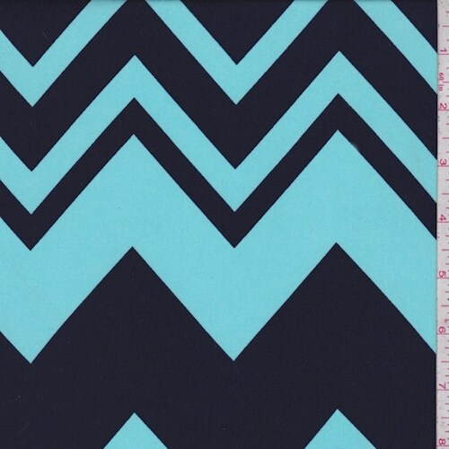 Turquoise/Navy Chevron Challis Fabric By the Yard