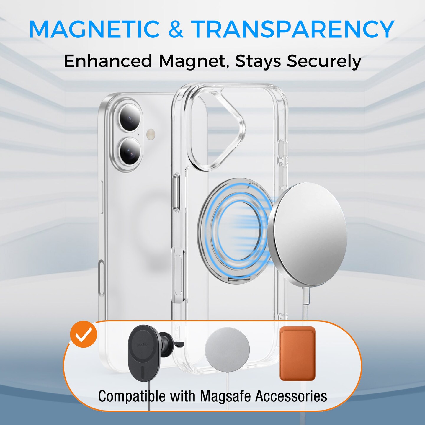 Clear Magnetic Case with Ring Stand for various Apple iPhone 17, 16, 15 Models, Fit for MagSafe, Shock Absorption Bumper, Soft Flexible TPU, Shock Resistant, Fingerprint Resistant, Protection