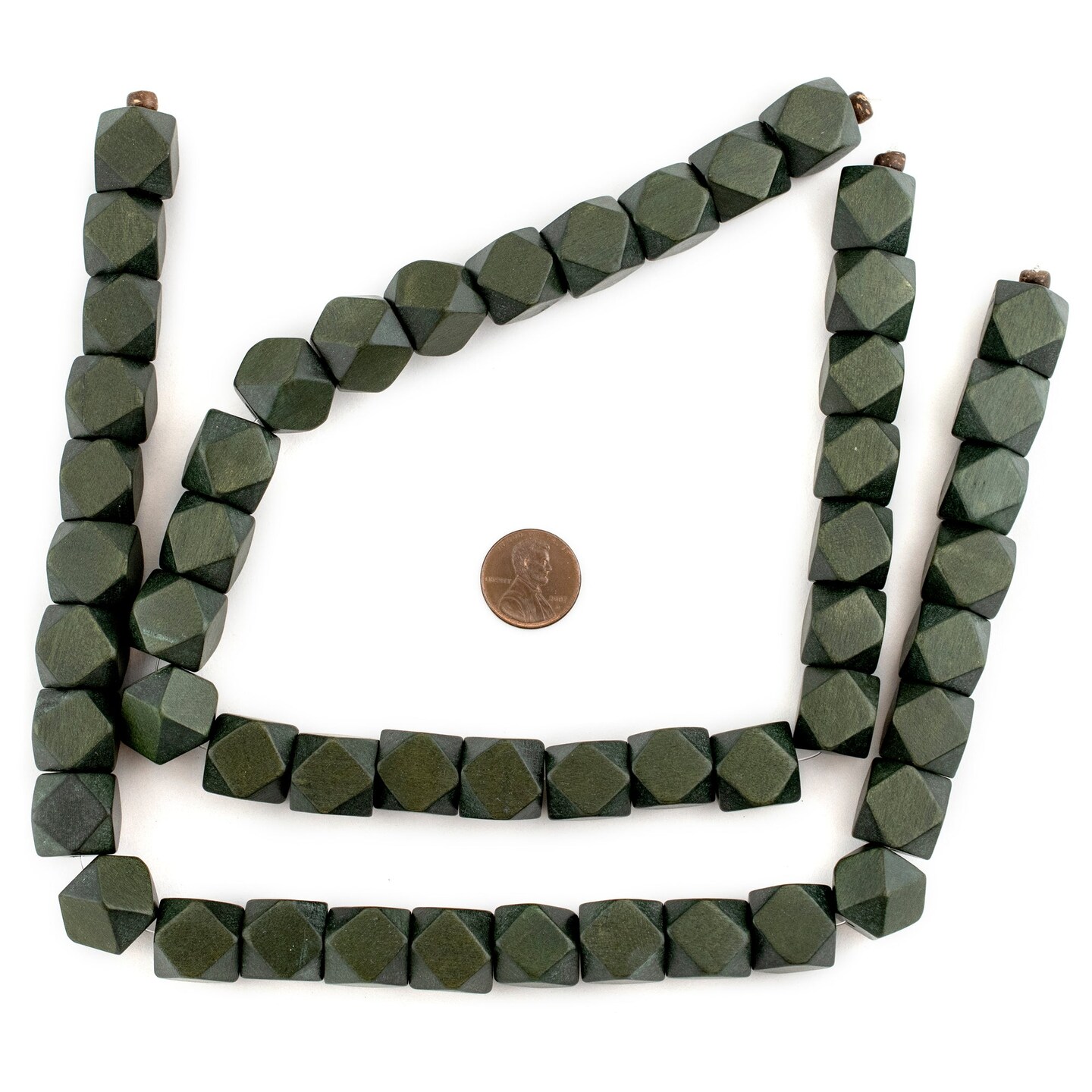 The Bead Chest Olive Green Cornerless Cube Wood Beads: 15mm Diamond Cut Natural Organic Beads for Jewelry Making