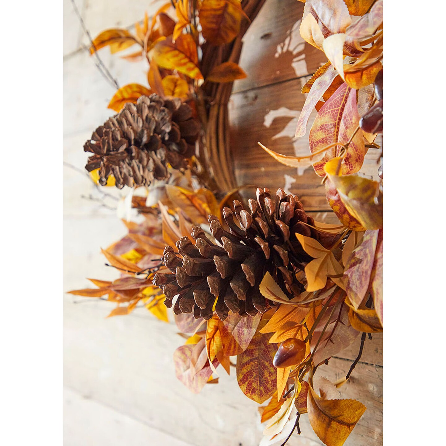 24" Natural Leaf & Berry Cone Wreath Rustic Fall and Holiday Wreath with Pinecones & Greenery