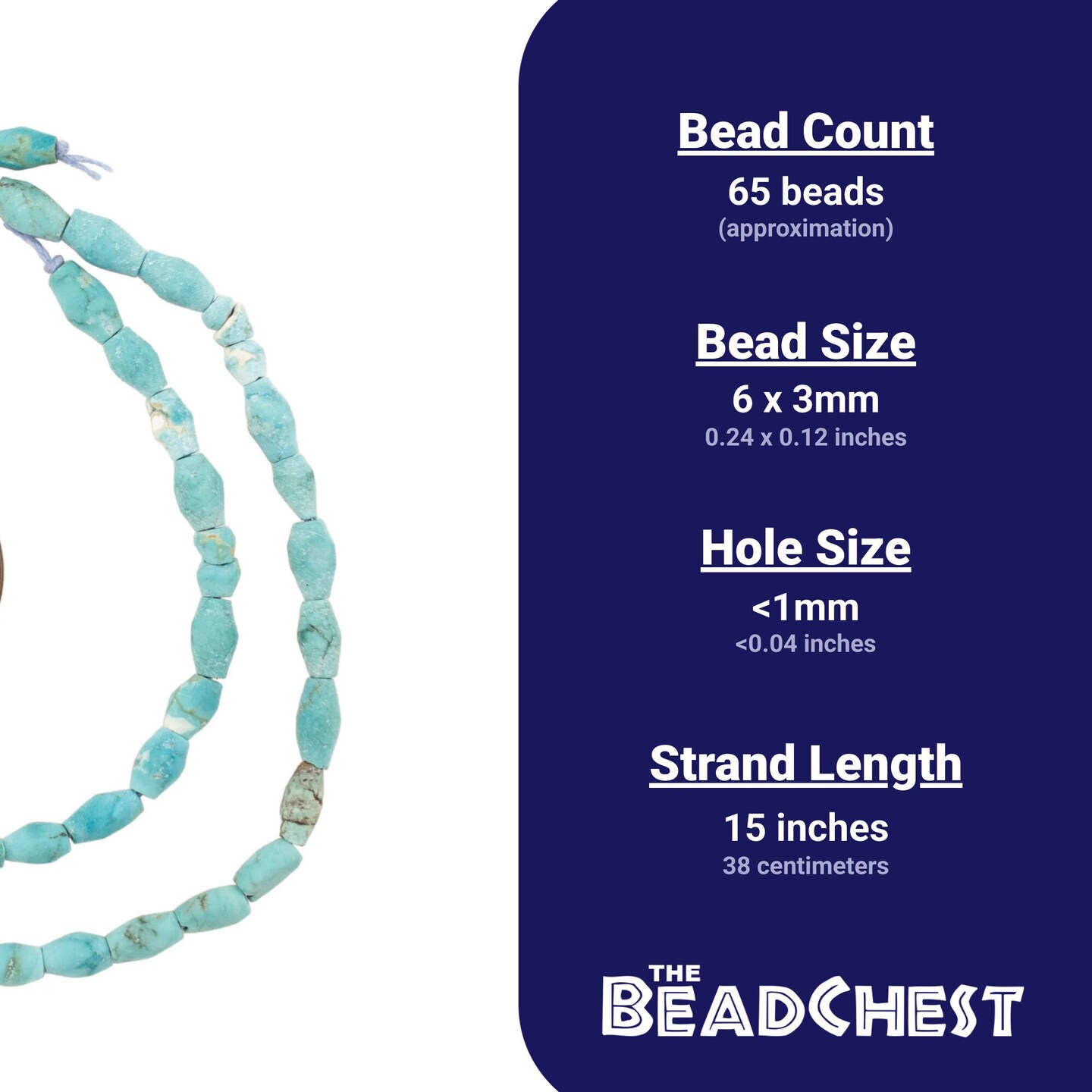 The Bead Chest Blue Afghan Bicone Turquoise Beads: Authentic Gemstone Craft Supplies Full Strand