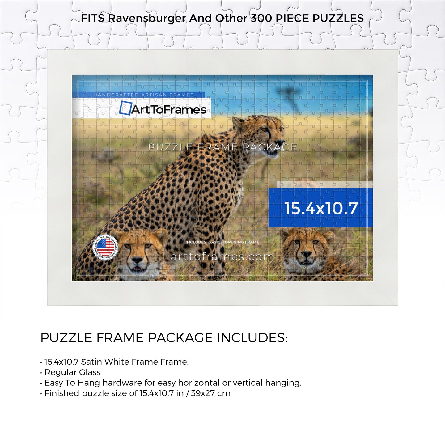 ArtToFrames 15.4x10.7 INCH / 39x27 CM Puzzle Frame for 300 piece Puzzles.This 1.25 Inch Custom MDF Frame for Puzzles Comes with Regular Glass, Available in Multiple Colors