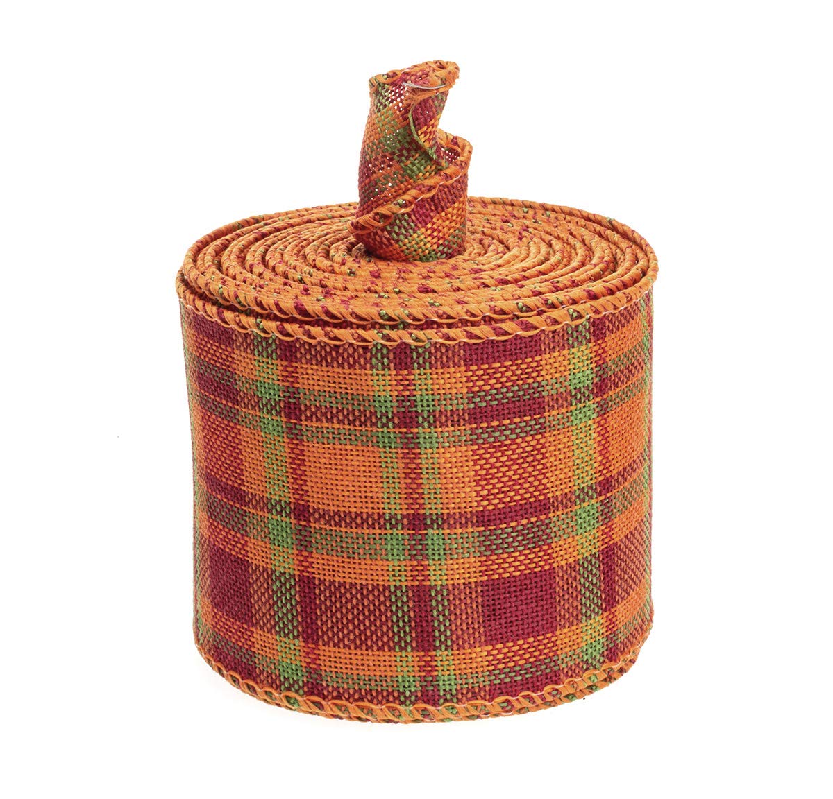 Orange/Red/Green Buffalo Plaid Ribbon Wired Edge Gingham Ribbon for Thanksgiving Decoration and Bows Craft,10 Yards by 2.48 Inches (Style 6)