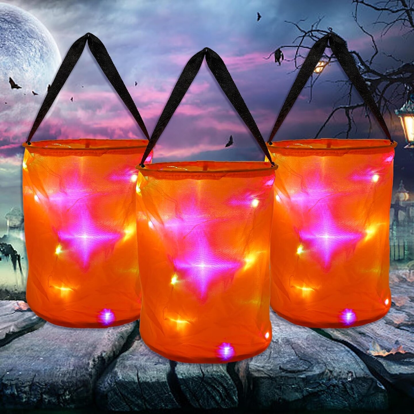 3 Pcs LED Light Halloween Candy Bags for Kids (Orange) | Michaels