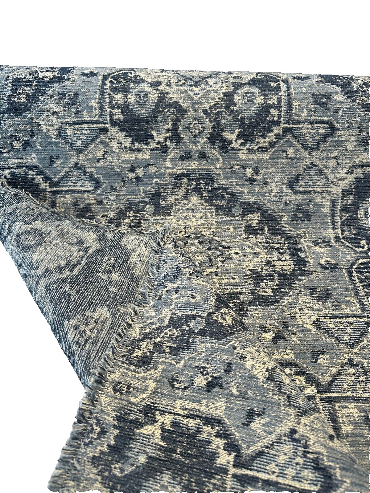 1 Yard Blue Chenille Upholstery Fabric Traditional Pattern Durable 56 Inch Width