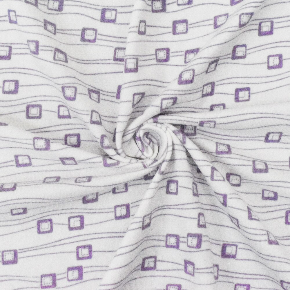 White-Purple Abstract Printed Stretch Cotton Jersey Knit Fabric By the Yard