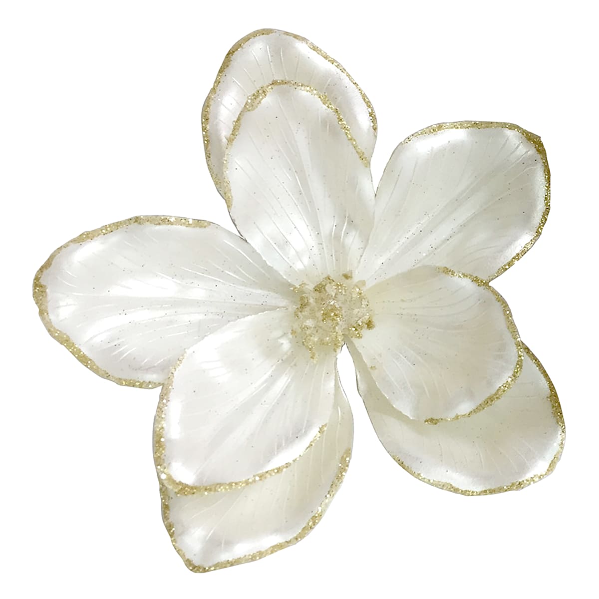 White Magnolia Clip-On Ornament 6.5″ – Luxury Floral Christmas Tree Decoration