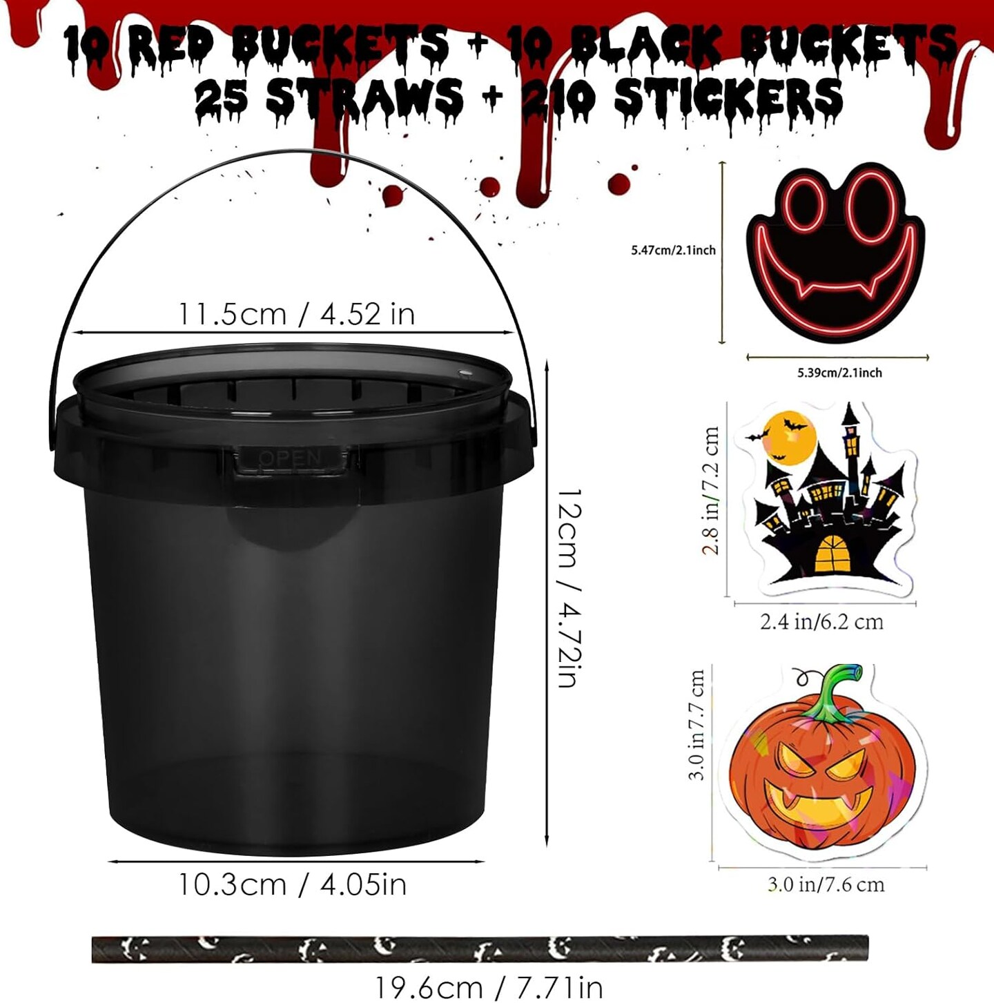 20pcs Halloween Candy Bucket (Red, Black) - 5.12"L x 4.9"W x 4.1"H