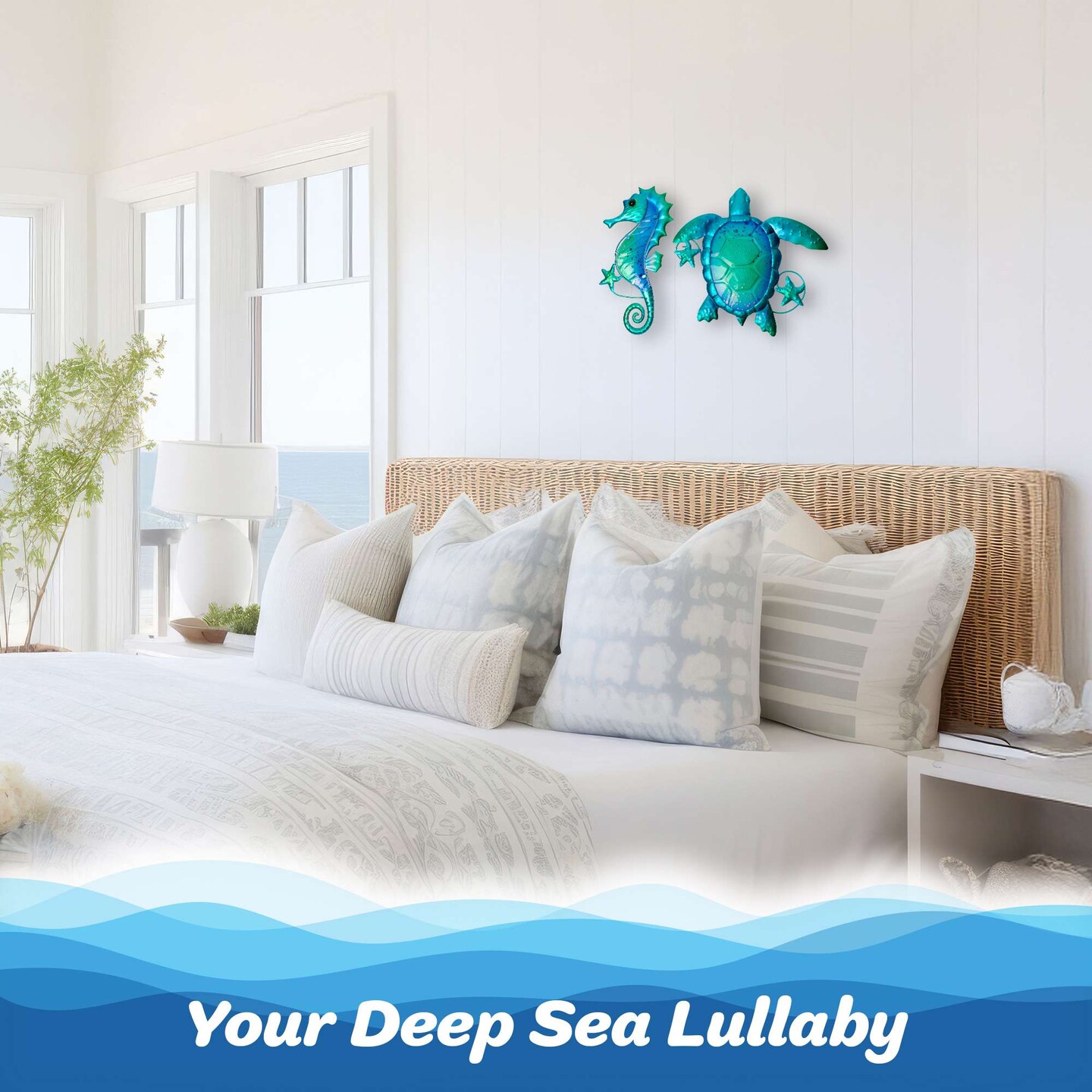 G128 Turtle Seahorse Metal Wall Art Set | Coastal Ocean Theme Indoor Outdoor Wall Art Hanging Decor for Bedroom, Living Room, Garden, Patio