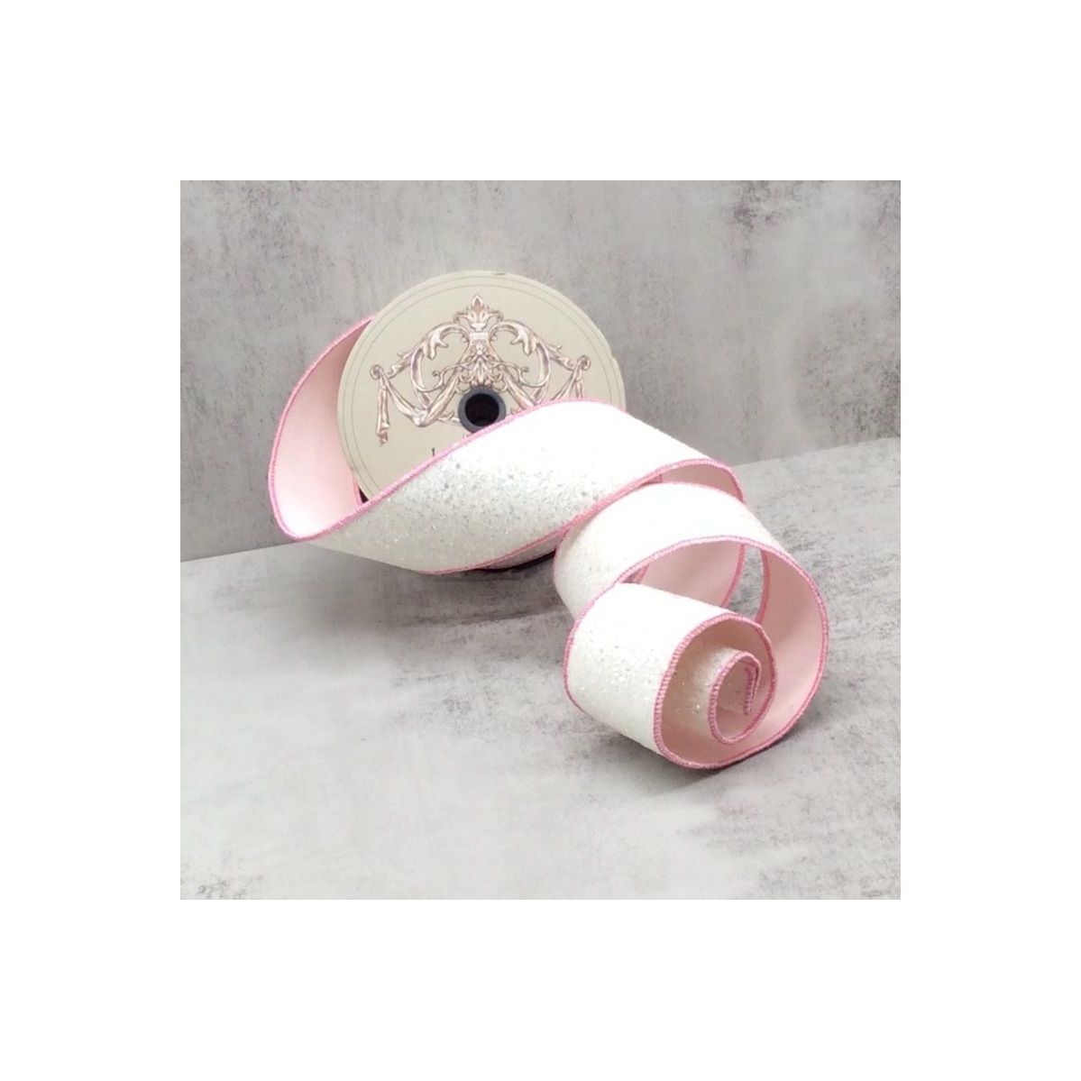 2.5&#x22; Sugar Plum Glitter Ribbon: Whispy White (10 Yards)