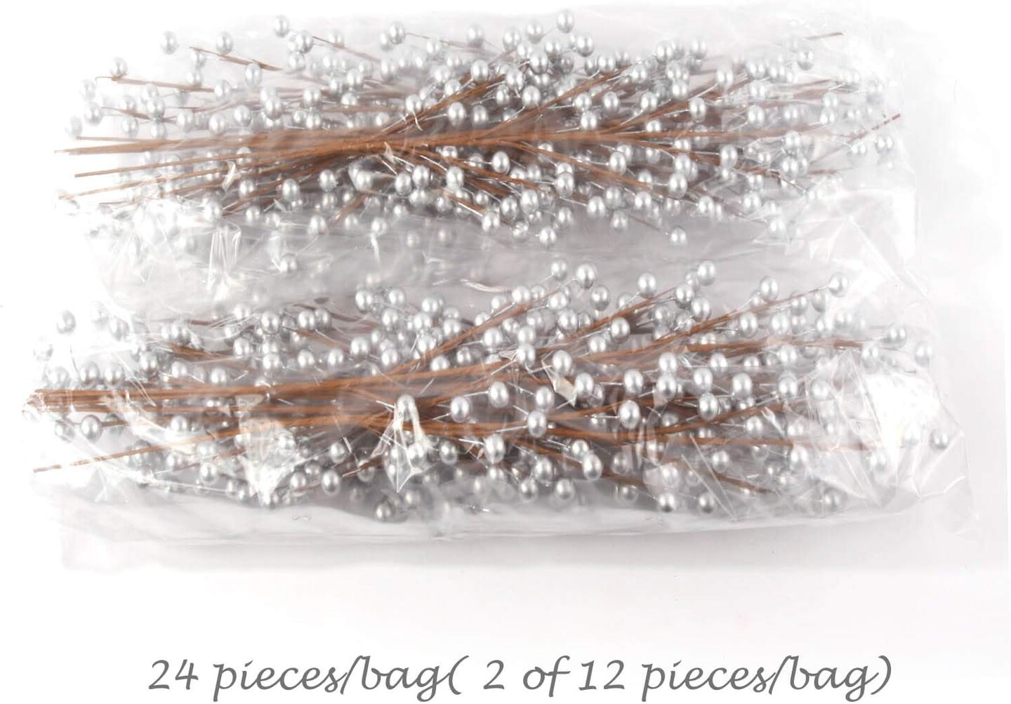 17&#x22; Silver Artificial Berry Sprays - Set of 24, Lifelike Stems - Perfect for Wreaths, Garlands, Trees - Festive Christmas Decor - 2024 Christmas Collection, Floral Home by Artificial Flowers