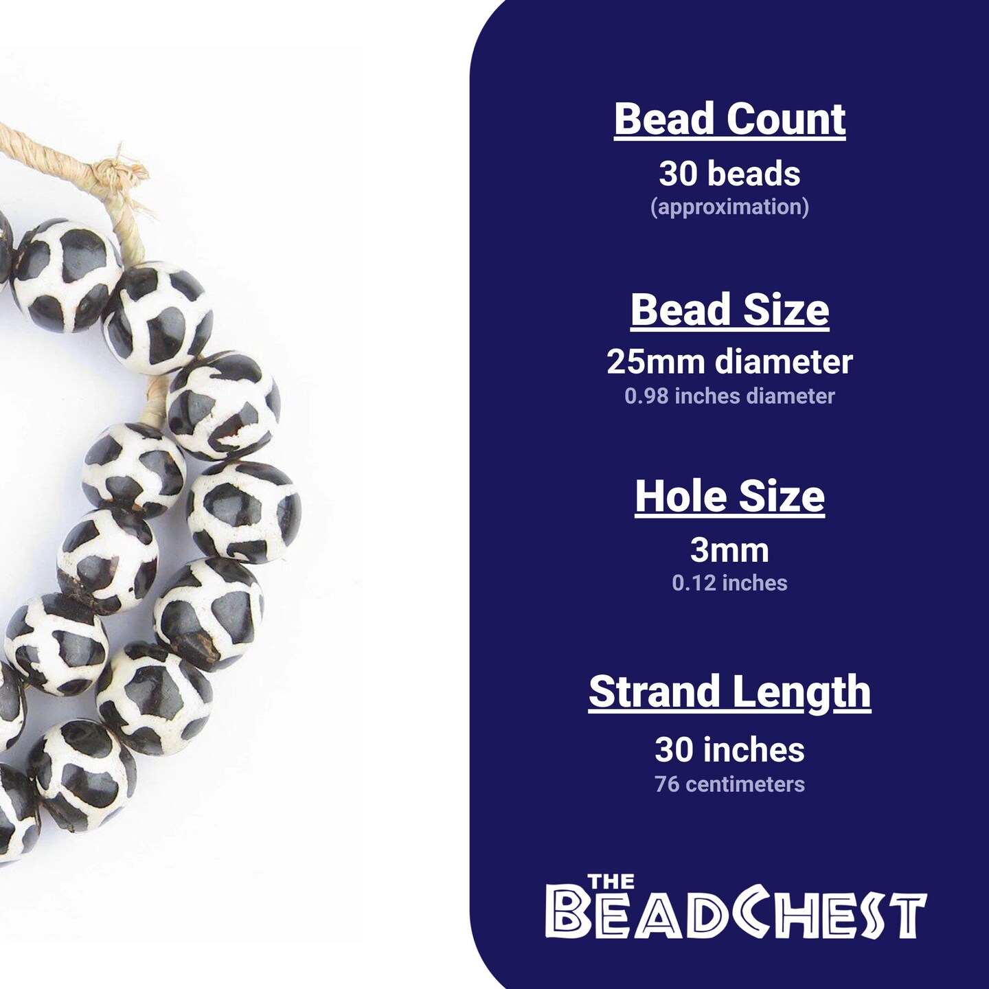 The Bead Chest Batik Bone Beads - Full Strand of Fair Trade African Beads (Sphere, Giraffe Design)