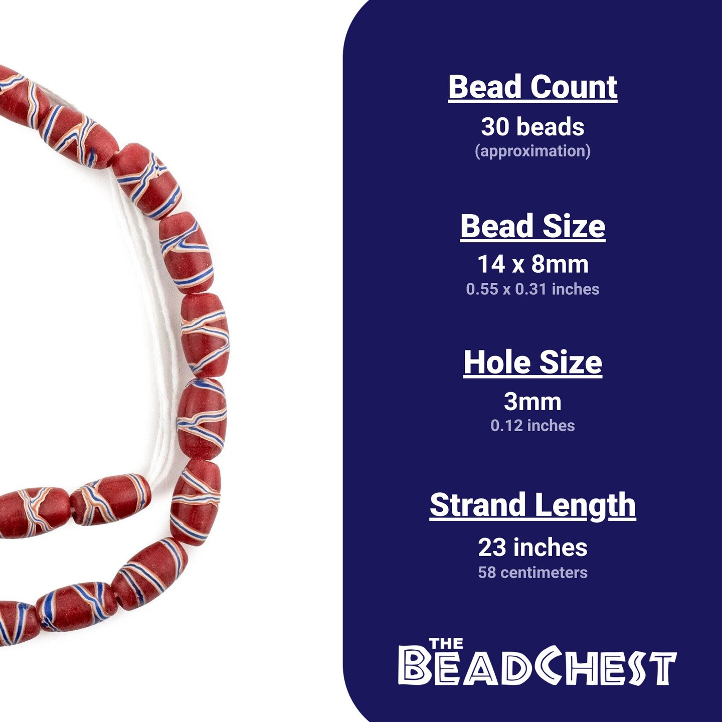 The Bead Chest Spiral Java French Cross Beads: Authentic African-inspired Glass Trade Beads | Full Strand