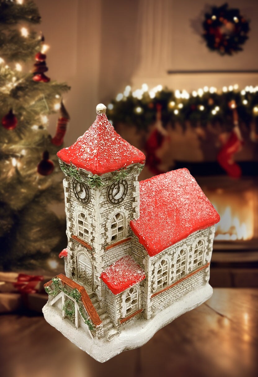 Christmas Ceramic Ornament - Snowy Village Church by Wizardi F07N7-17