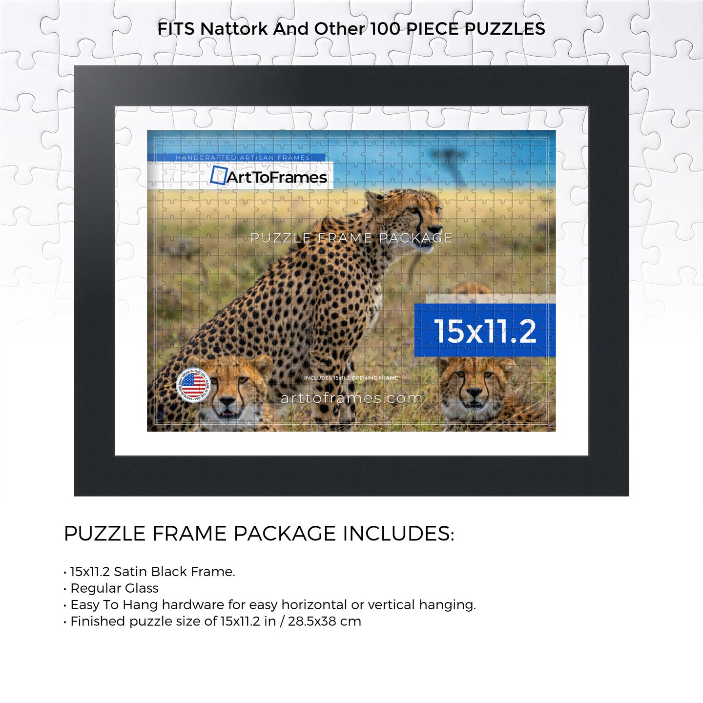 ArtToFrames 15x11.2 INCH / 28.5x38 CM Puzzle Frame for 100 piece Puzzles.This 1.25 Inch Custom MDF Frame for Puzzles Comes with Regular Glass, Available in Multiple Colors