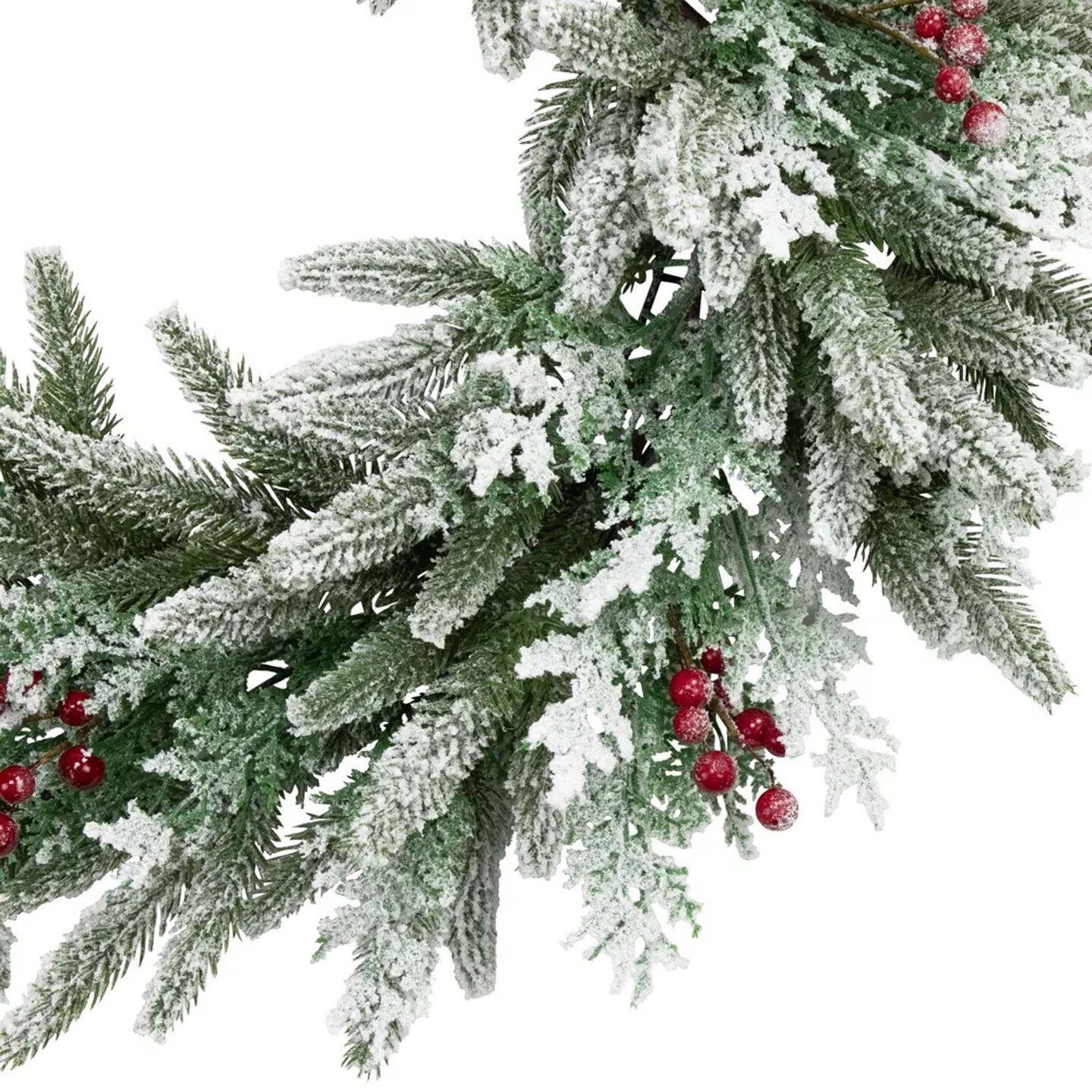Flocked Wind River Fir Artificial Christmas Wreath with Berries 24 Inch