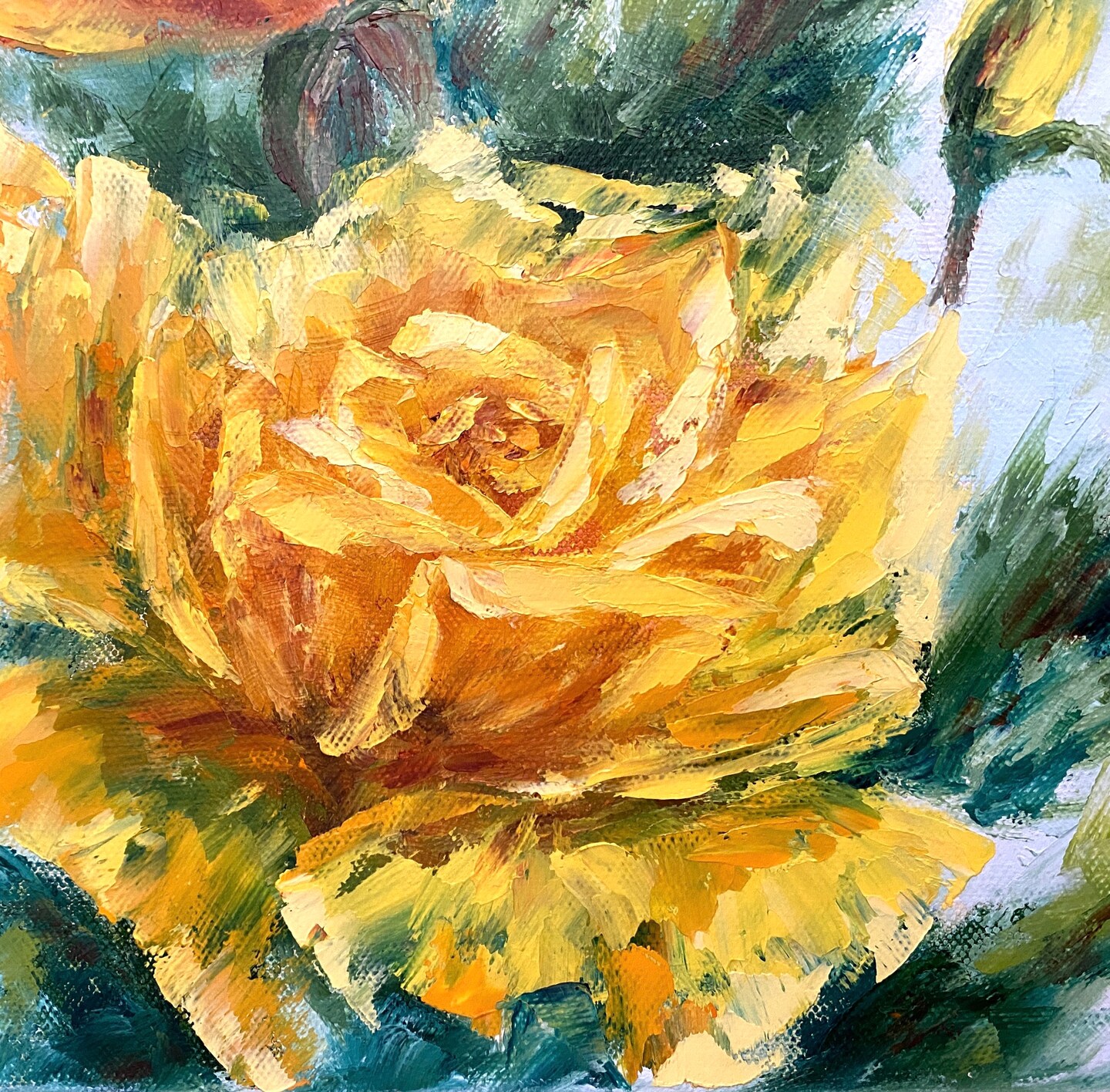 アールビバン　版画　鈴平　yellow Rose Yellow Rose Painting Original Flower Artwork Small Rose Painting