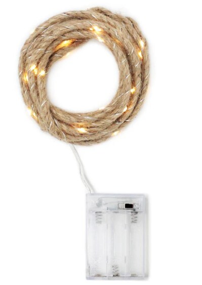 Rustic Rope Fairy Light Garland – 30 LED Warm White, Battery Powered, 8ft Long