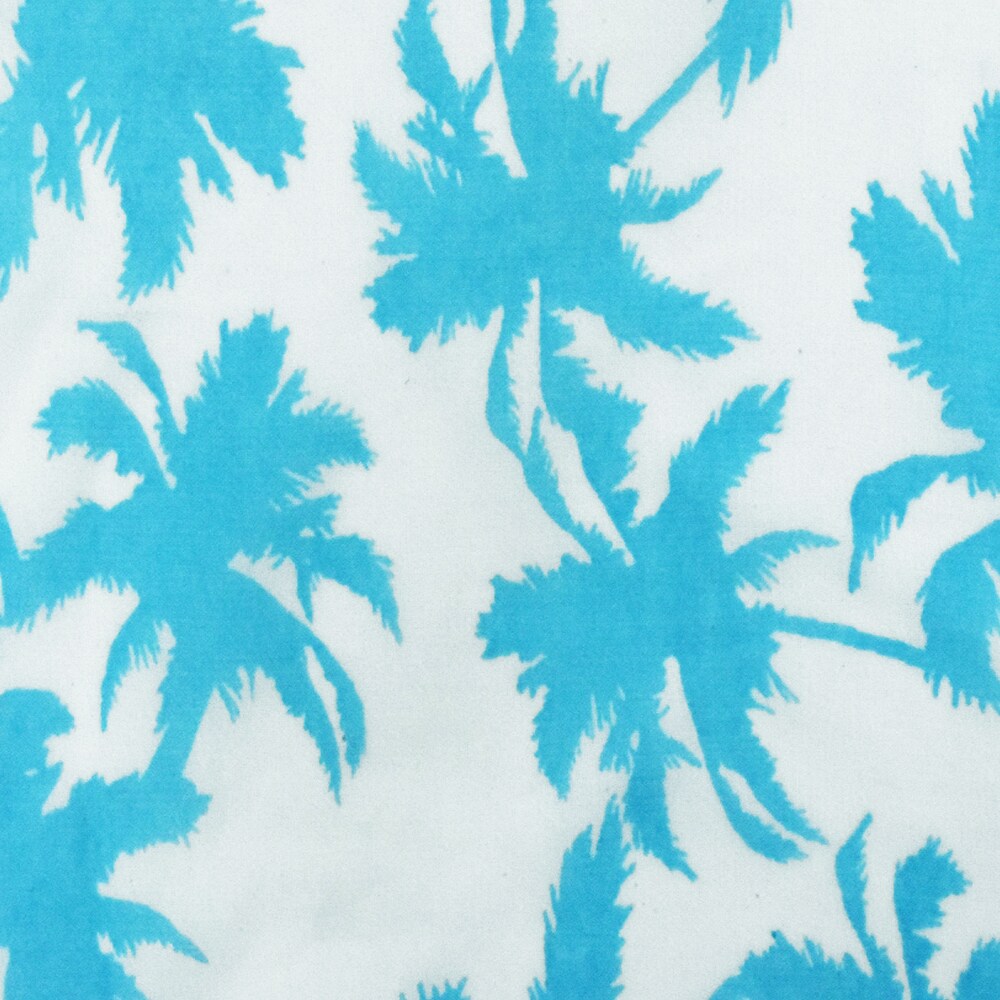Aquatic Teal-Ivory Palm Tree Printed Crepe Chiffon Fabric By the Yard