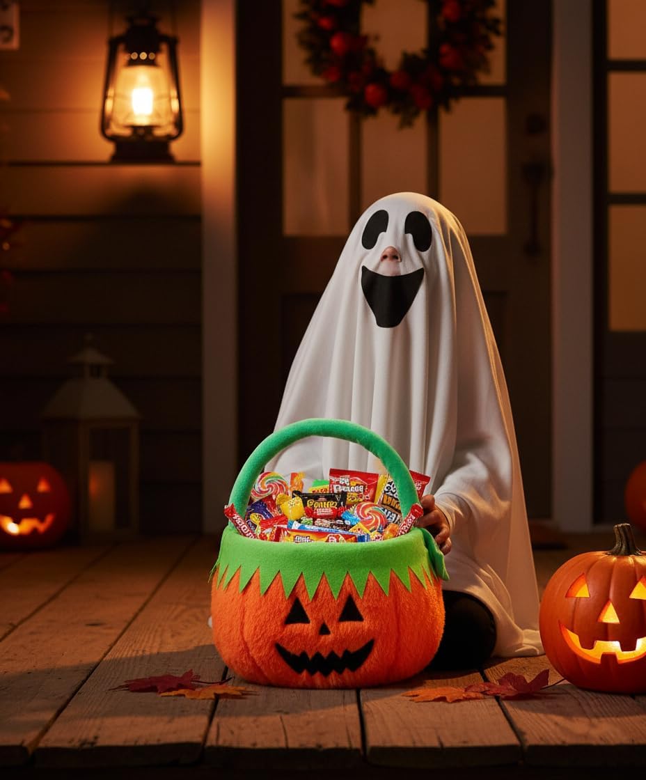 Plush Halloween Bucket for Trick or Treat (Orange) 1"L x 2"W x 2"H