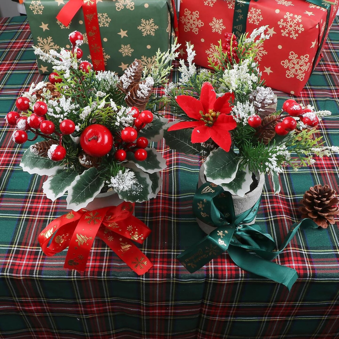 20 Pcs Artificial Christmas Tree Stems (Green,Red) 3.9&#x22;D x 3.9&#x22;W x 9.9&#x22;H