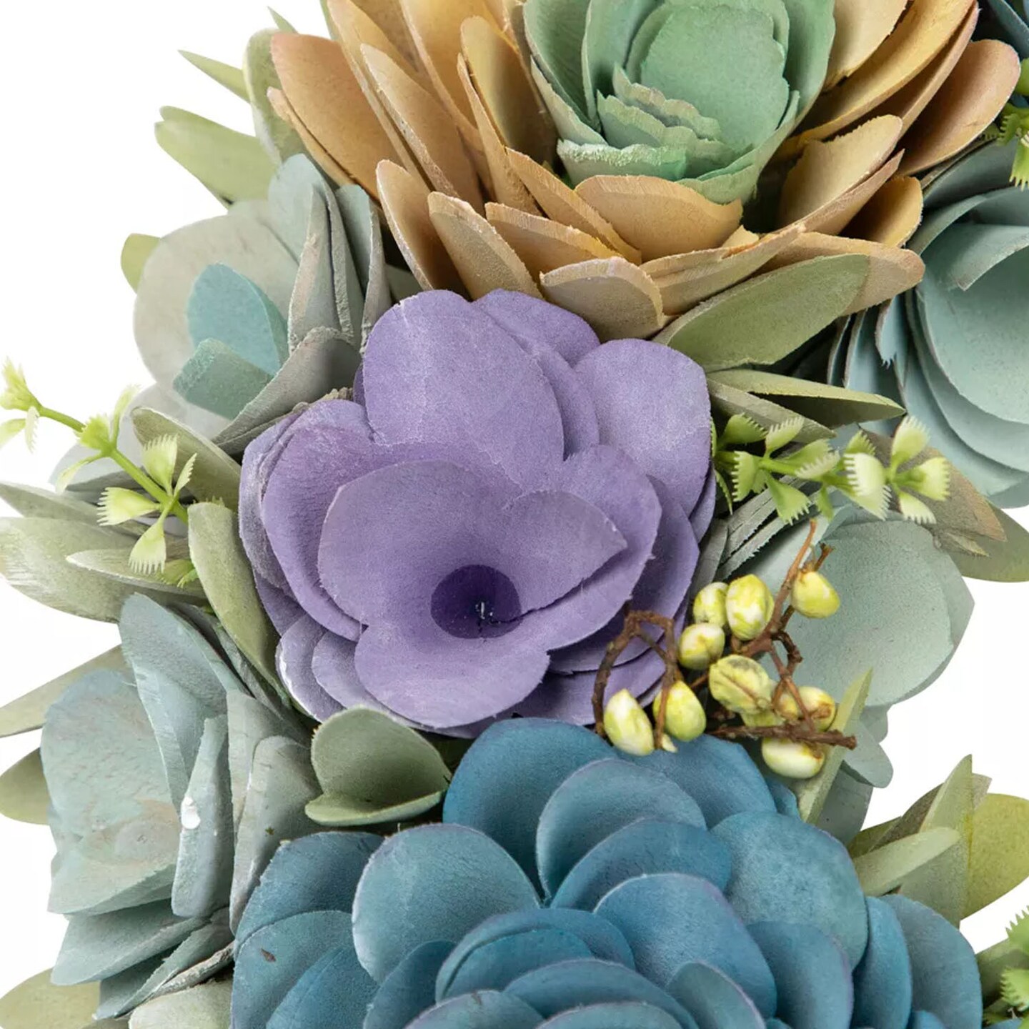 14" Artificial Wooden Spring Wreath with Floral and Seed Pod Accents