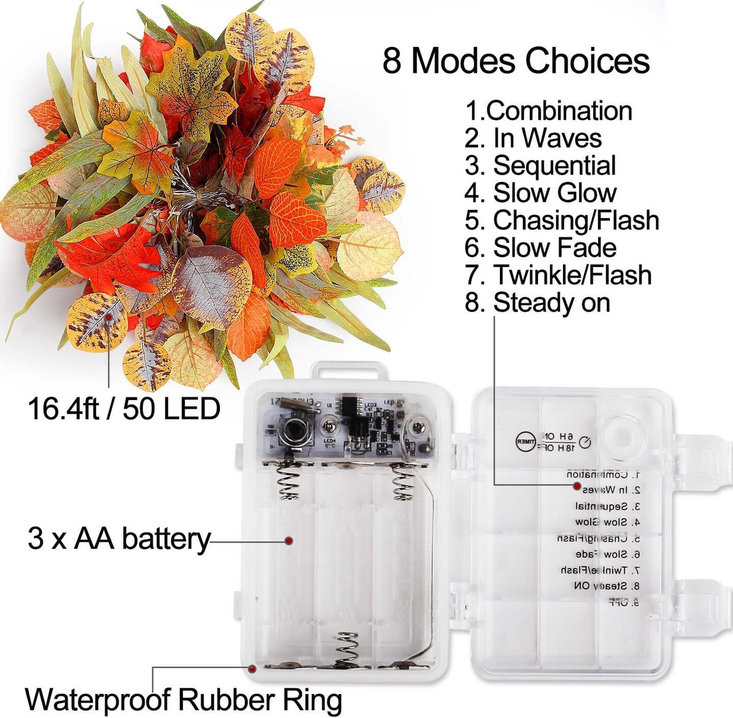 Thanksgiving Decorations Fall Garland String Lights with Timer (Early Autumn)