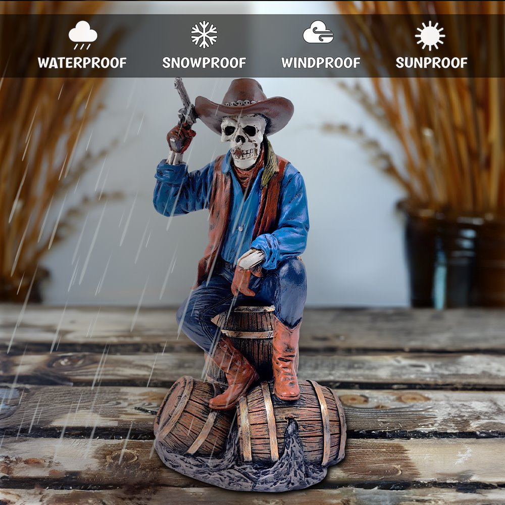 Western Skeleton Gunslinger Statue Figurine, 10&#x22; Gothic Cowboy Wild West Home Decor