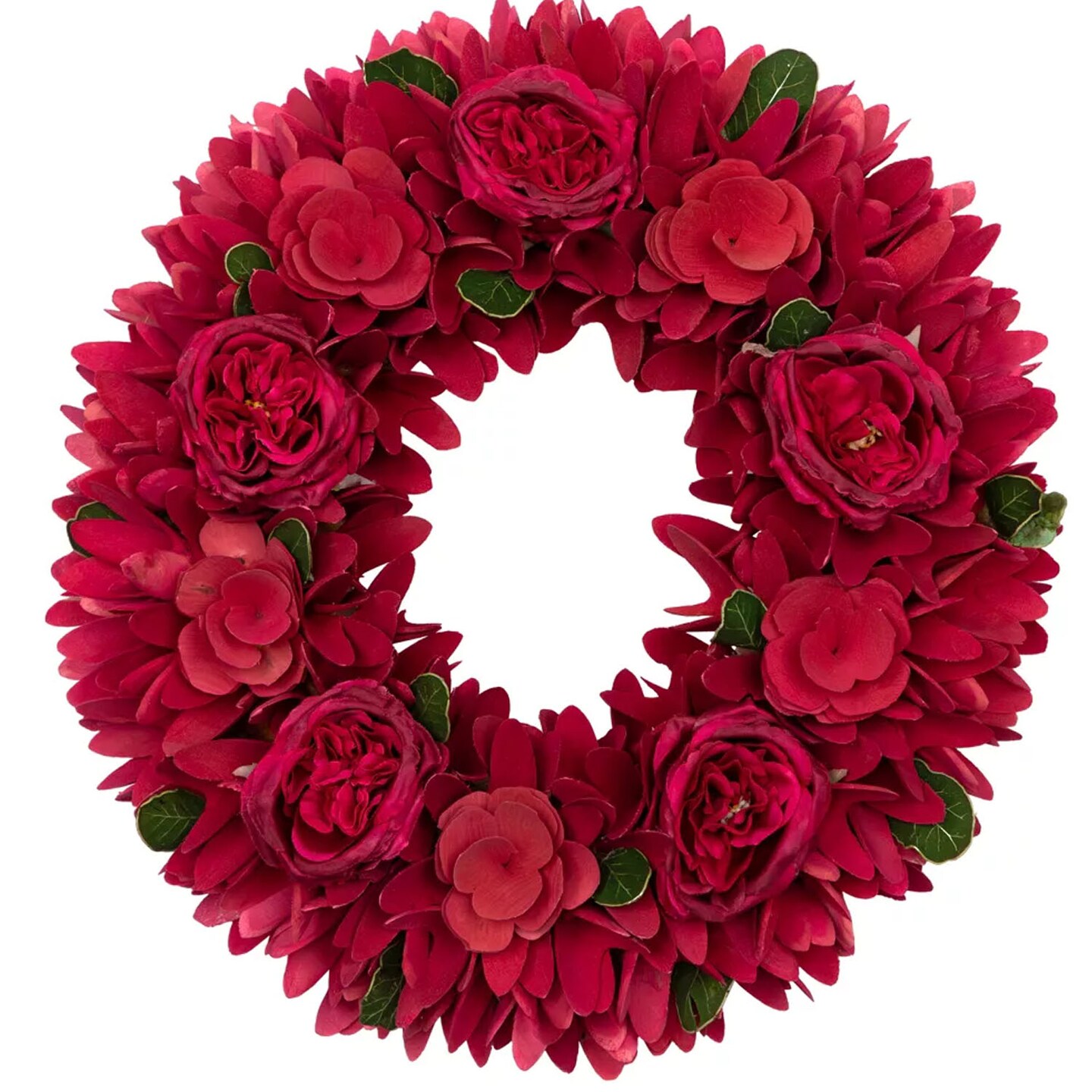 14" Rose Floral Wooden Wreath Artificial Spring Door Decoration