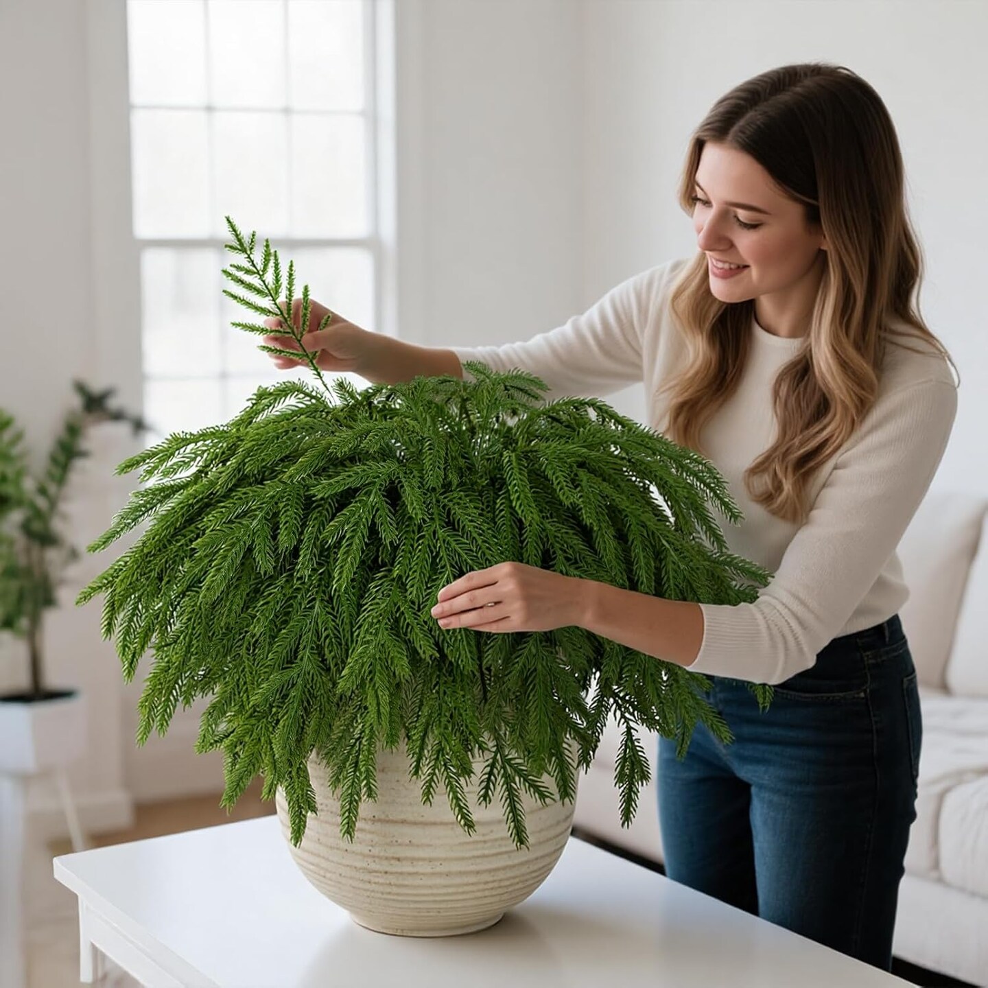 50 Pcs Artificial Norfolk Pine Stems (Green) 0.39 x 24 x 13.38 inches