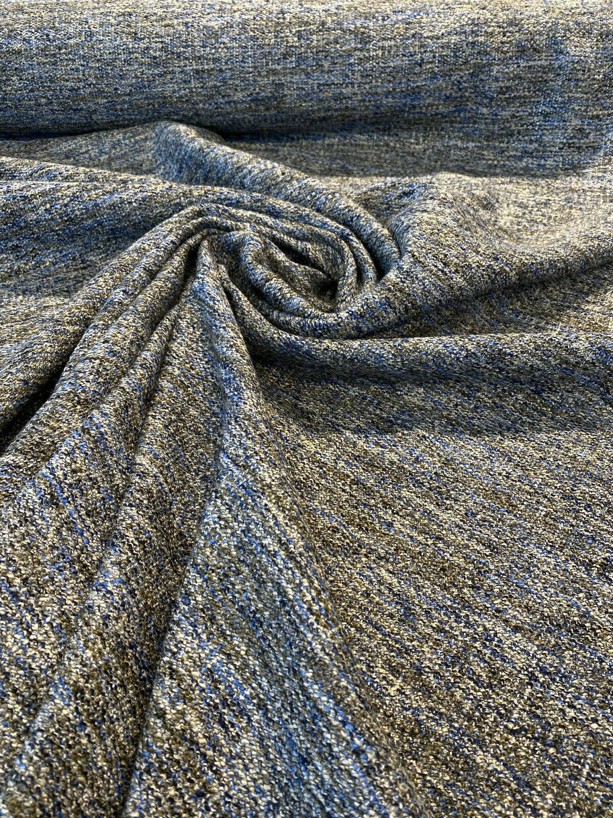 1 Yard Soft Chenille Upholstery Fabric Blue Off White Brown 56" Width 100% Polyester