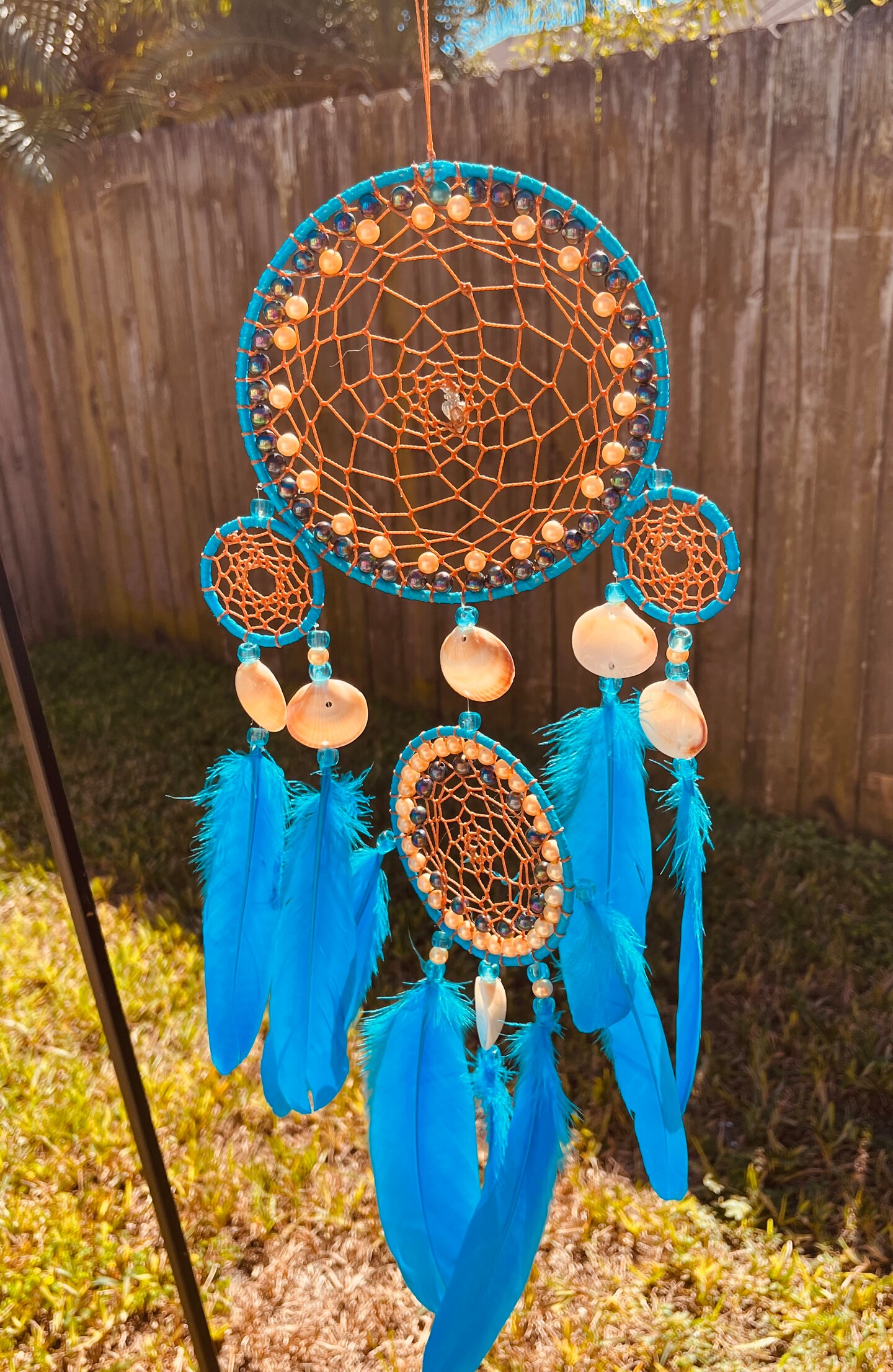 Turquoise dreamcatcher wall hanging coastal beach decor