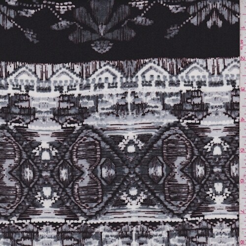 Pewter/Grey/Black Deco Stripe Rayon Challis Fabric By the Yard