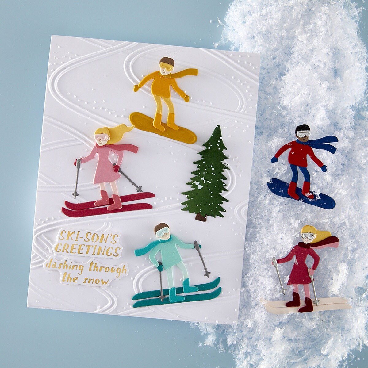 Spellbinders Etched Dies by Simon Hurley-Ski-Son's Greetings, Hit The Slopes