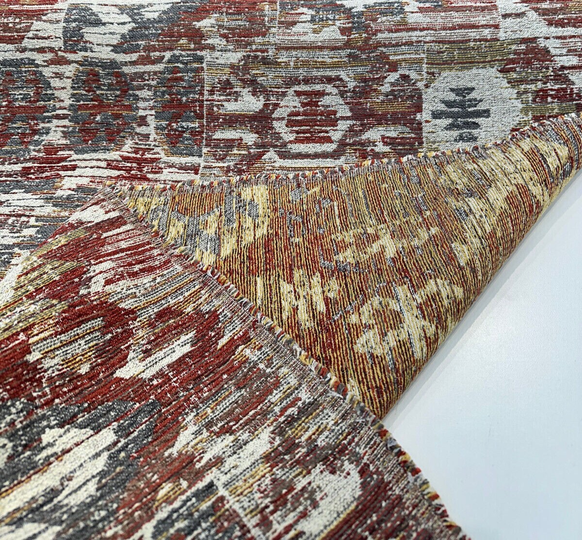 1 Yard Upholstery Chenille Fabric Tahoma Flame Vintage Medallion & Floral 70% Polyester 30% Poly Chenille