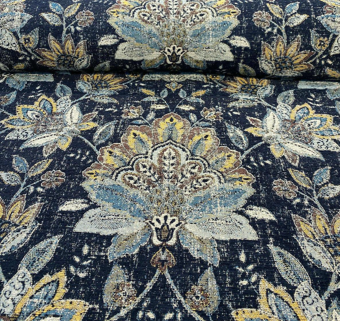 1 Yard Swavelle Wolfgang Floral Onyx Black Damask Chenille Upholstery Fabric 57 Inch Width 100% Polyester