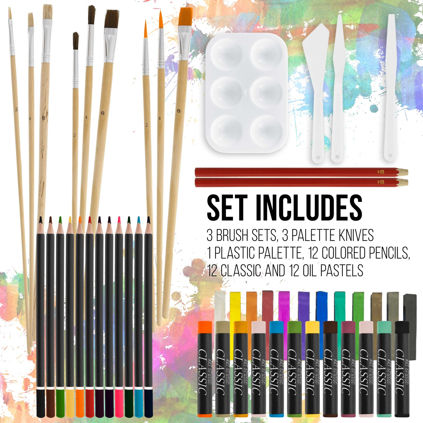 95 Piece Wood Box Easel Painting Set - Oil, Acrylic, Watercolor Paint Colors &#x26; Paint Brushes, Oil Artist Pastels, Pencils, Watercolor &#x26; Sketch Pads