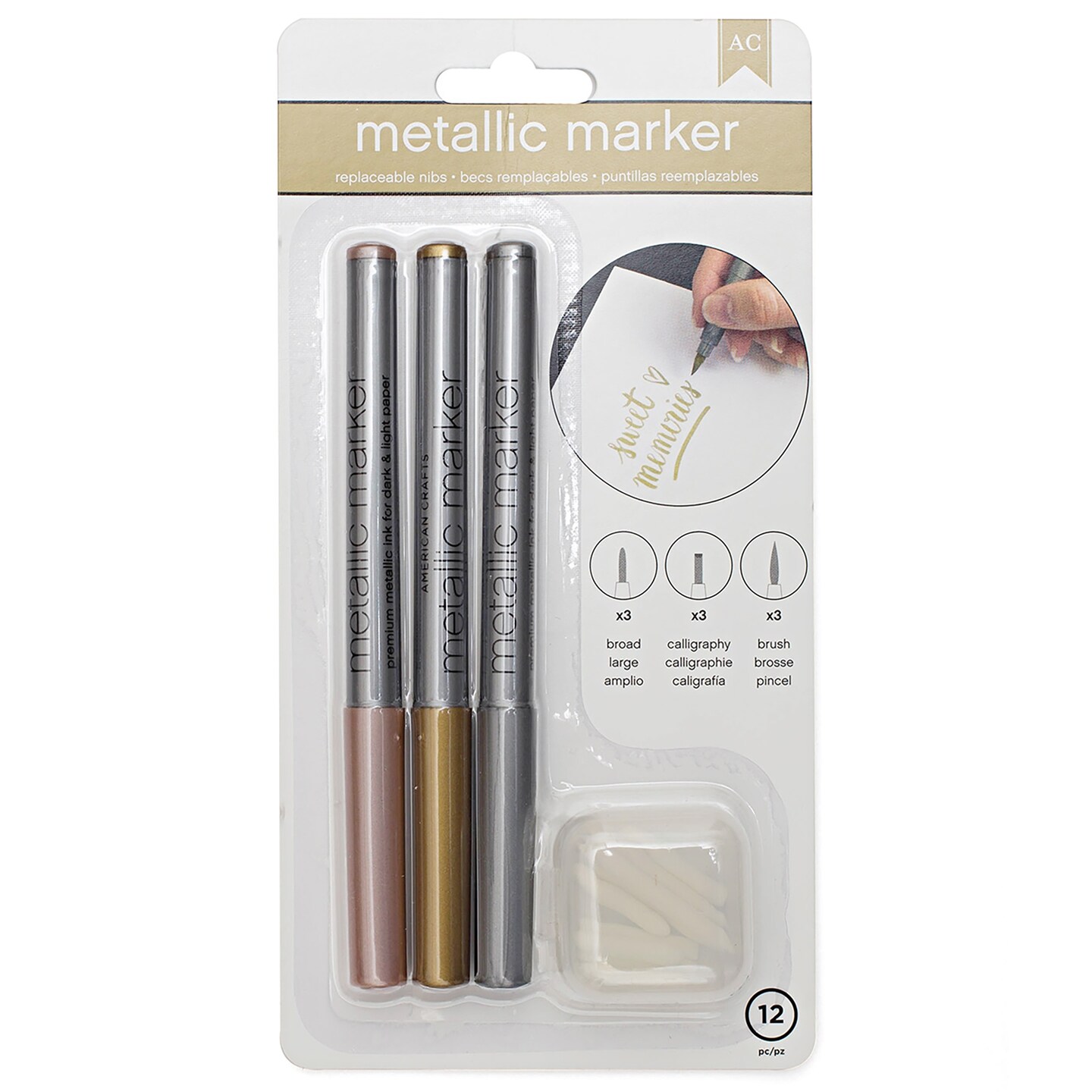 Metallic Markers Broad Point 3/Pkg-Rose Gold, Gold &#x26; Silver
