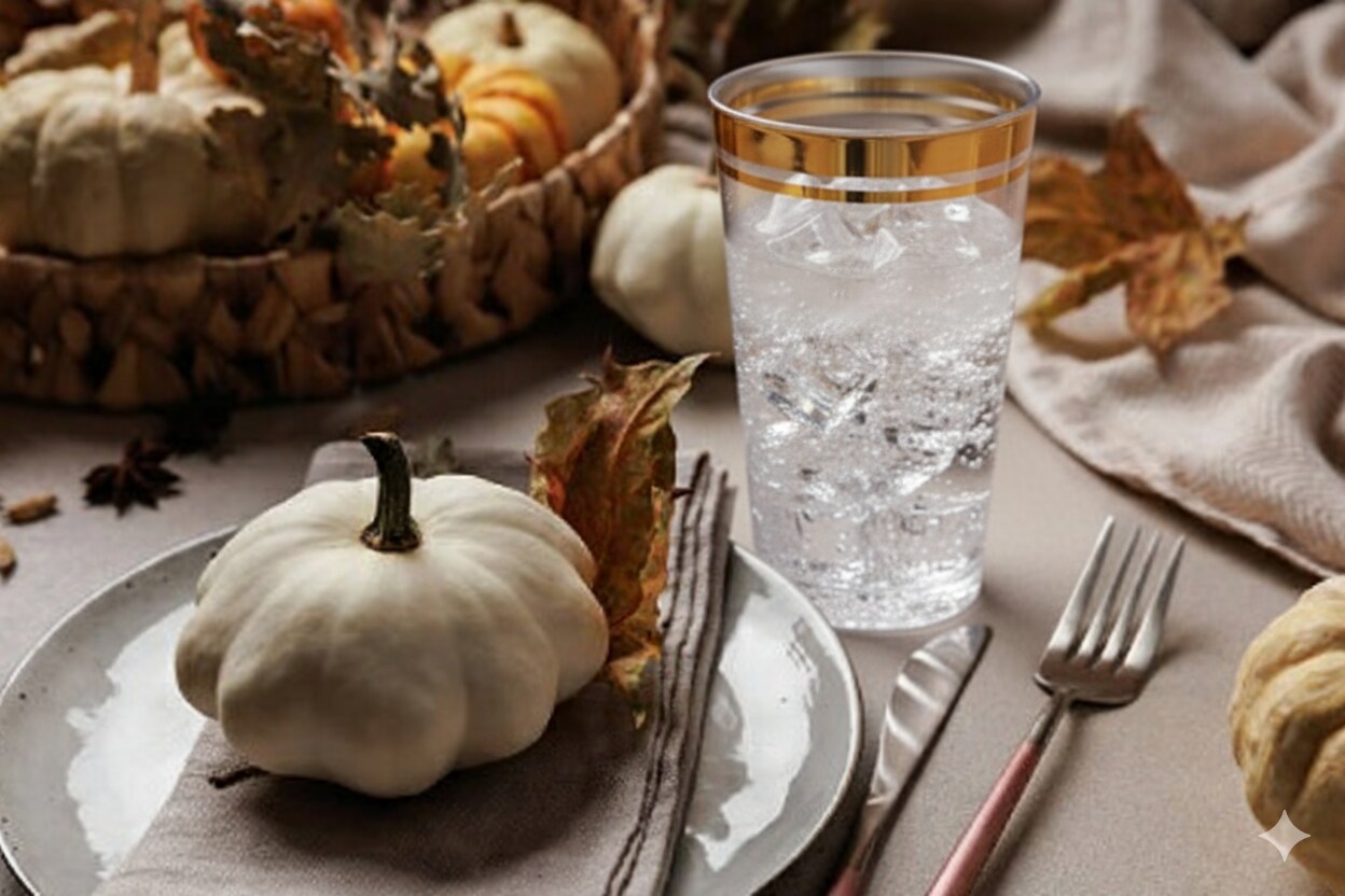100 Pk 12 oz Clear Plastic Cups | Gold Rimmed Disposable Cups