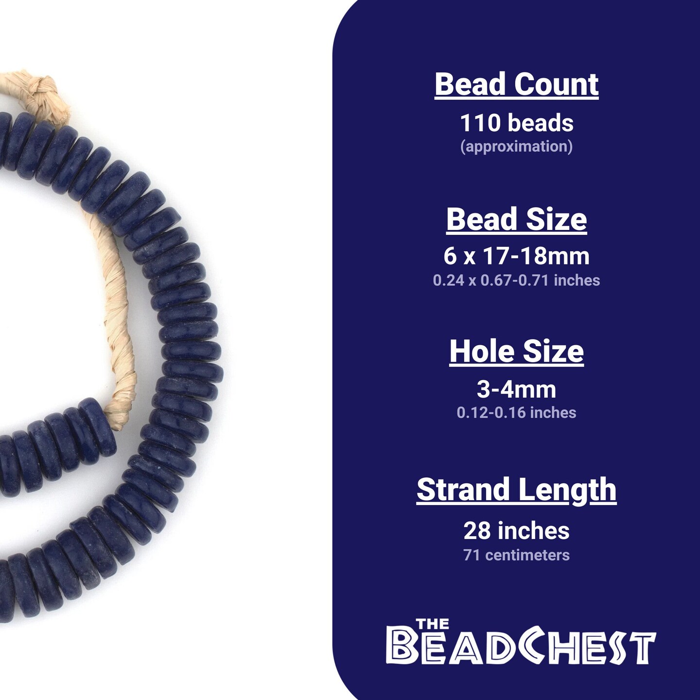 The Bead Chest Cobalt Blue Ashanti Glass Disk Beads (18mm)