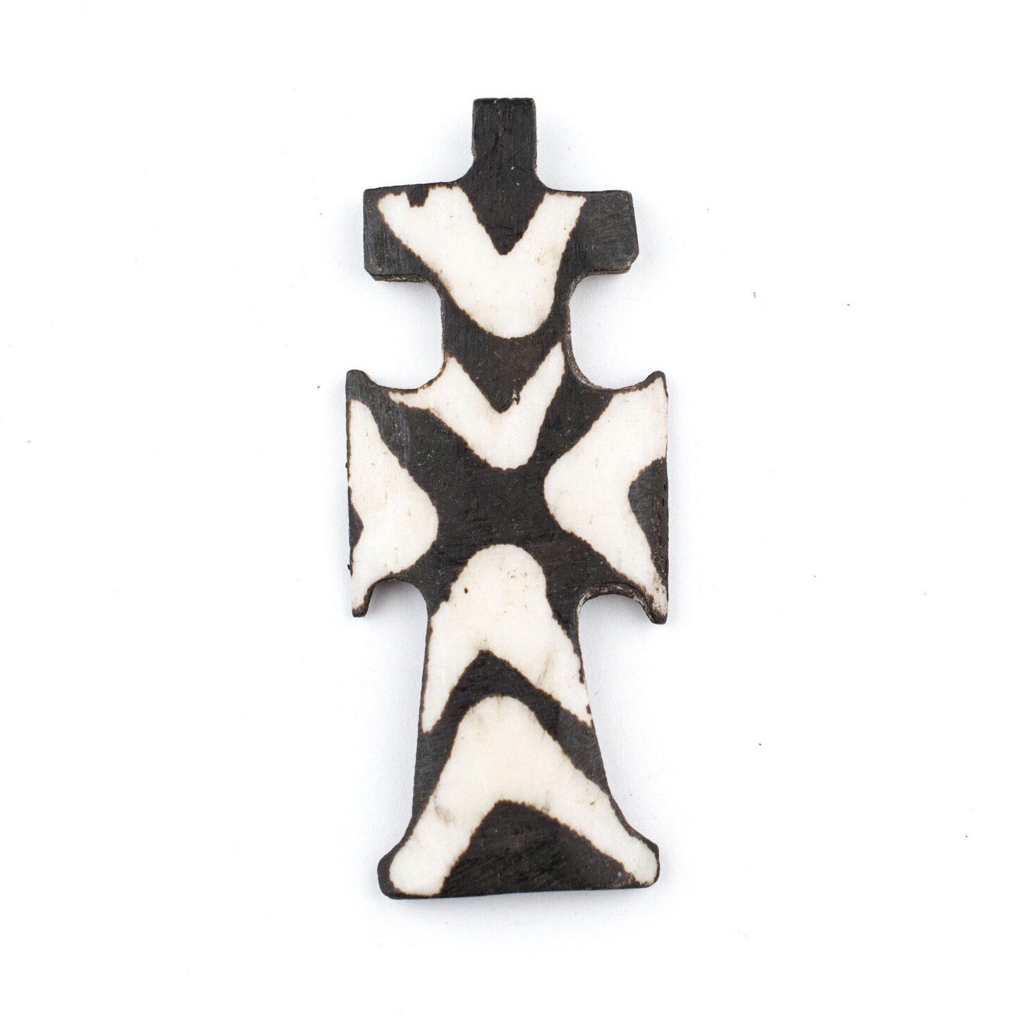 The Bead Chest Handmade Batik Bone Cross Pendant from Kenya – African Tribal Design – Traditional – Fair Trade Ethically Sourced Jewelry Making Charm