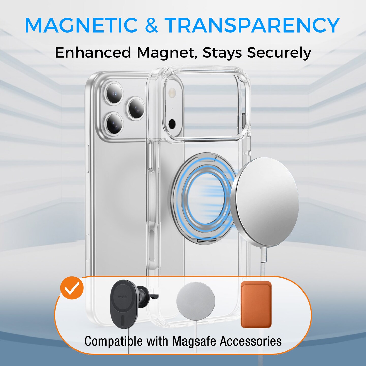 Clear Magnetic Case with Ring Stand for various Apple iPhone 17, 16, 15 Models, Fit for MagSafe, Shock Absorption Bumper, Soft Flexible TPU, Shock Resistant, Fingerprint Resistant, Protection