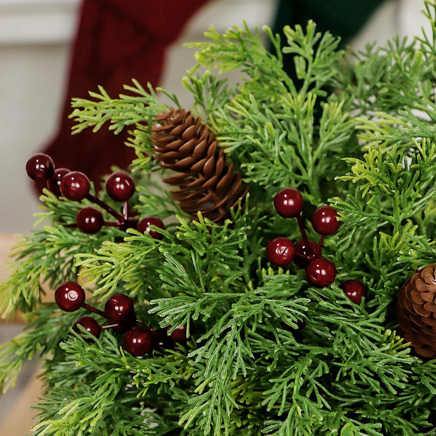 45 Pcs Artificial Pine Stem Berry Pinecones Set (Red Berry) 1"D x 1"W x 1"H