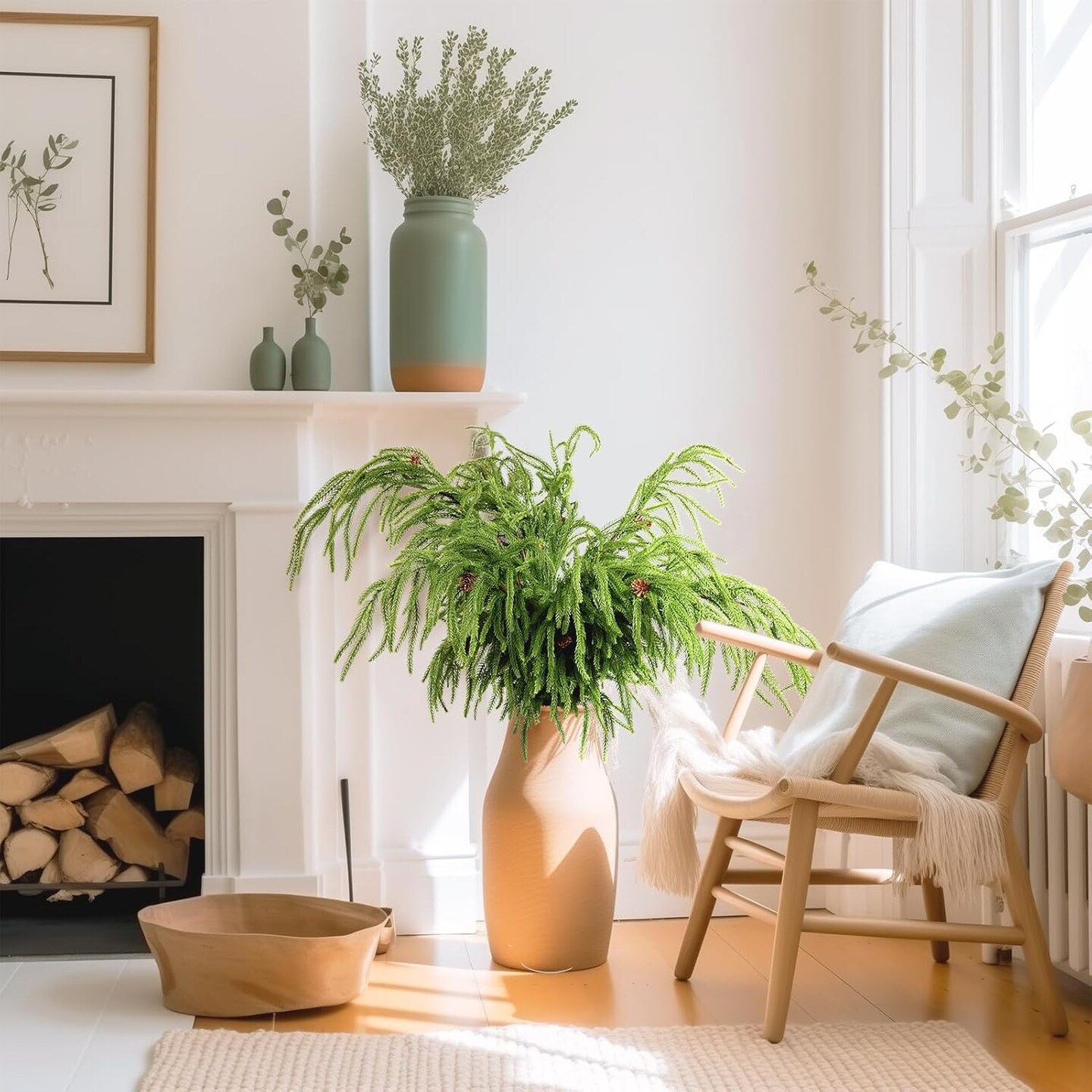 6 Pcs Christmas Norfolk Pine Branches with Pine Cones (Green) 5"D x 5"W x 5"H