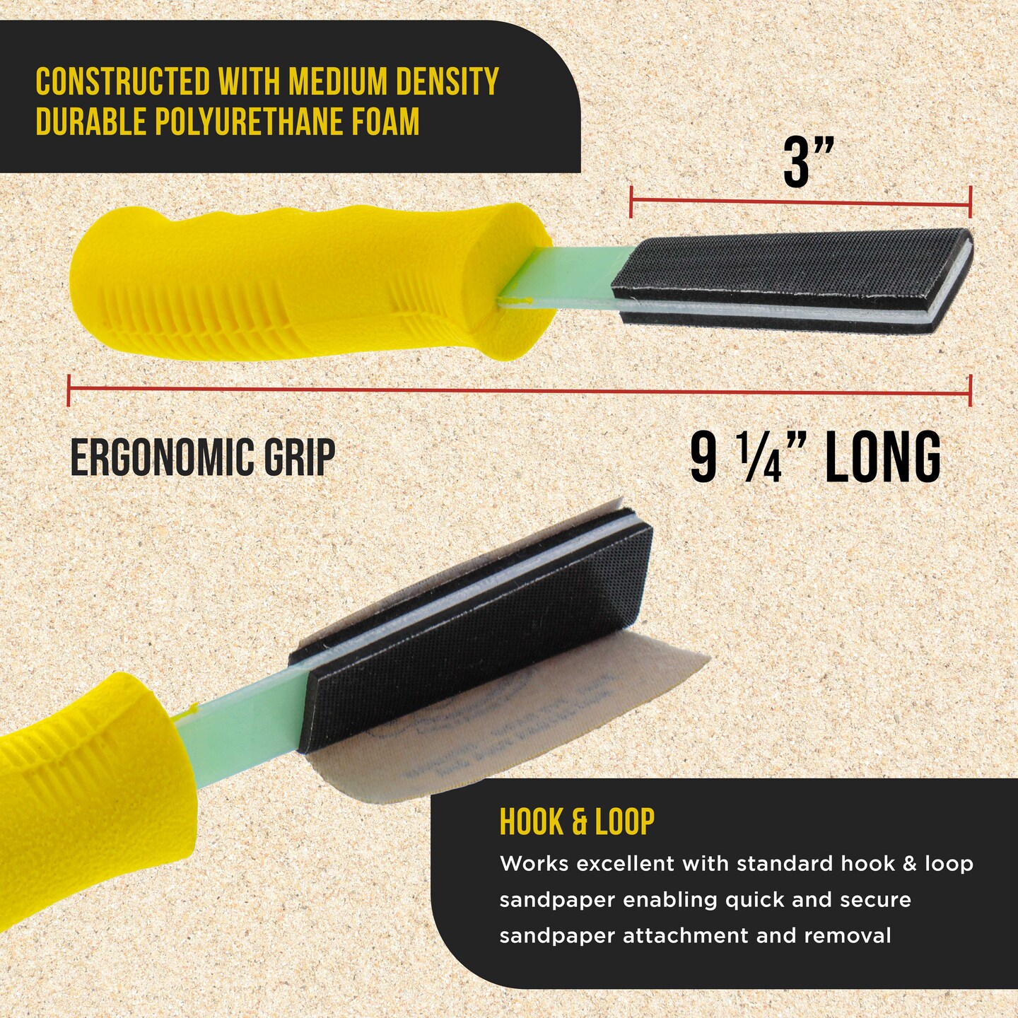 Dura-Gold Set of 3 Different Contour Hand Sanding File Block Sticks with 40 Sheet Hook &#x26; Loop Sandpaper Kit - Flat Convex Radius Profile Shapes