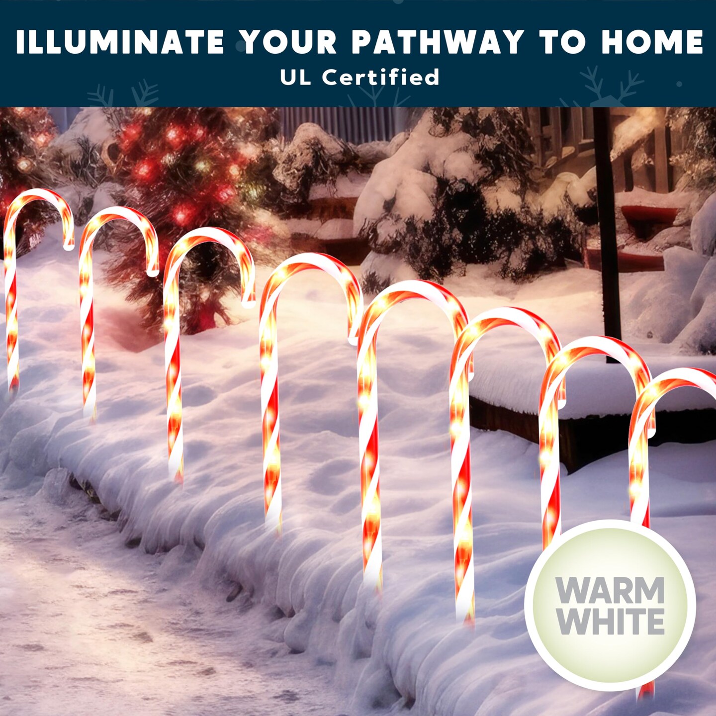 12 Pcs Christmas Candy Cane Pathway Markers Lights, 12” Stakes Lights, Outdoor Decorations for Holiday Xmas Indoor Yard Patio Garden Walkway