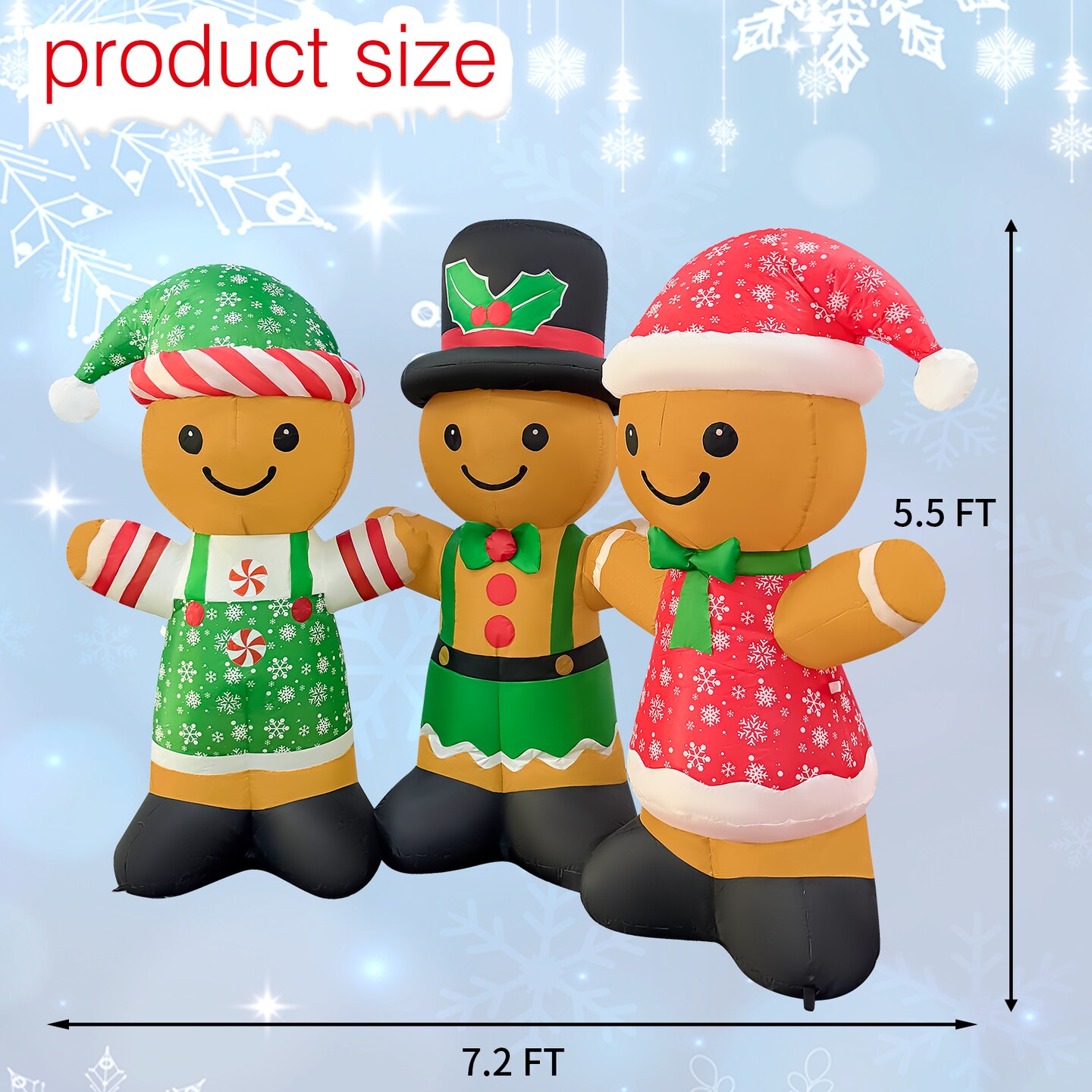 GOOSH 8FT Gingerbread Family Inflatable with LED Lights for Outdoor Christmas Décor