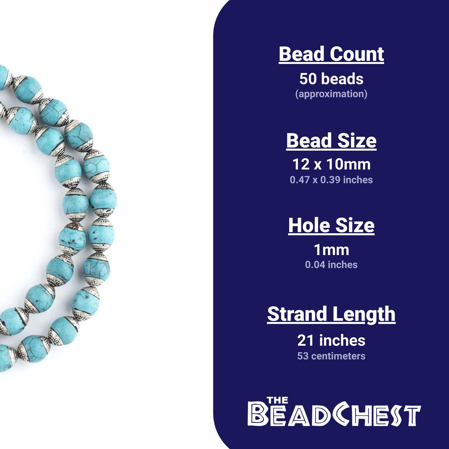 The Bead Chest Capped Turquoise with Silver Gemstone Beads, Full Strand of Round Nepalese Stone Beads, Great for DIY Jewelry Necklace & Bracelet Making