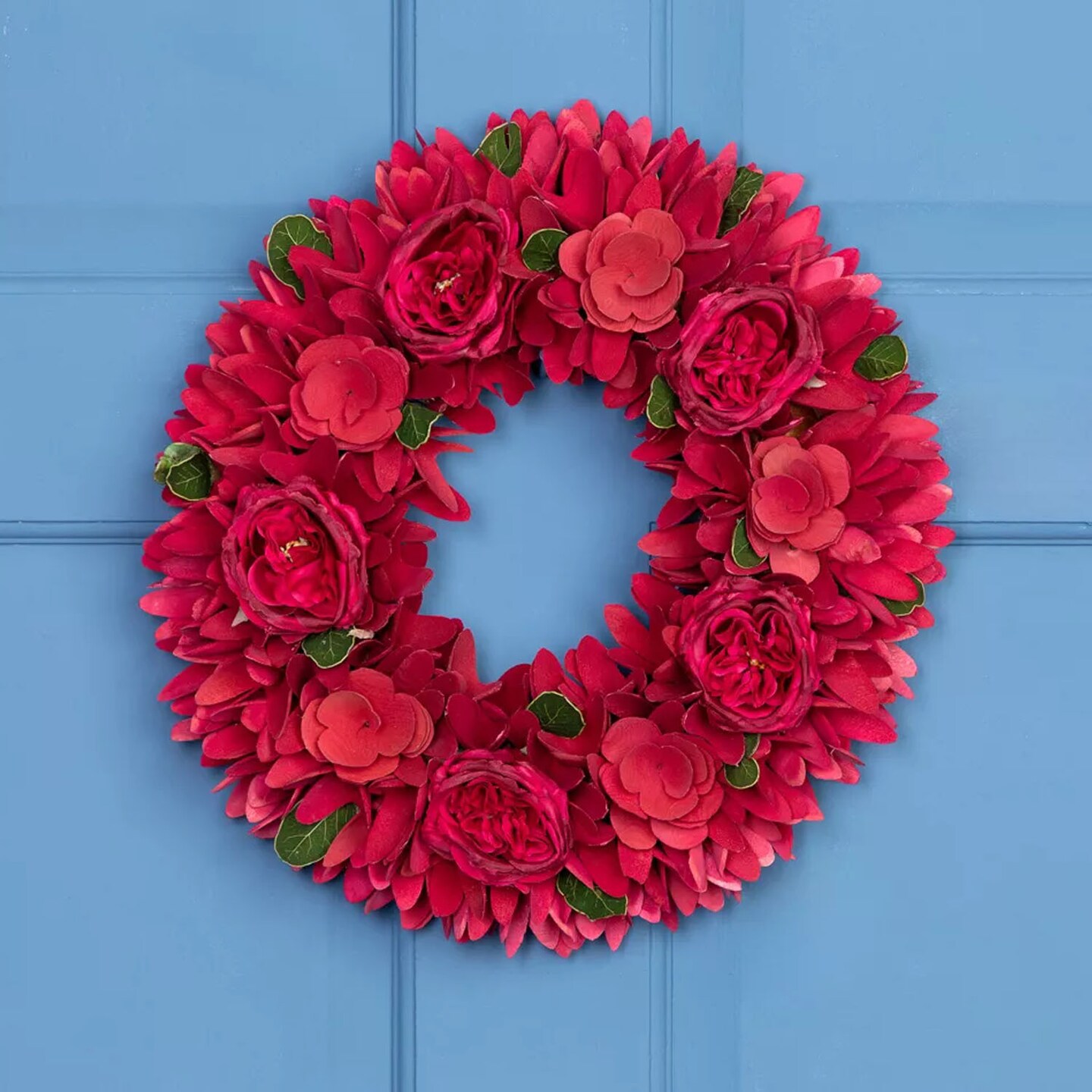 14" Rose Floral Wooden Wreath Artificial Spring Door Decoration